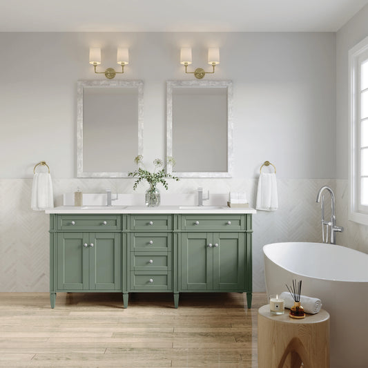 Brittany 72" Double Vanity, Smokey Celadon w/ Single Hole 3 CM White Zeus Top & Backsplash, view 2