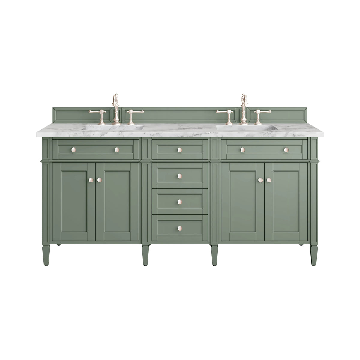 Brittany 72" Double Vanity, Smokey Celadon w/ 3 CM Carrara Marble Top