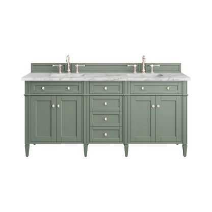 Brittany 72" Double Vanity, Smokey Celadon w/ 3 CM Carrara Marble Top