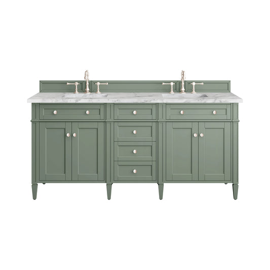 Brittany 72" Double Vanity, Smokey Celadon w/ 3 CM Carrara Marble Top
