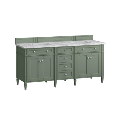 Brittany 72" Double Vanity, Smokey Celadon w/ 3 CM Carrara Marble Top, view 7