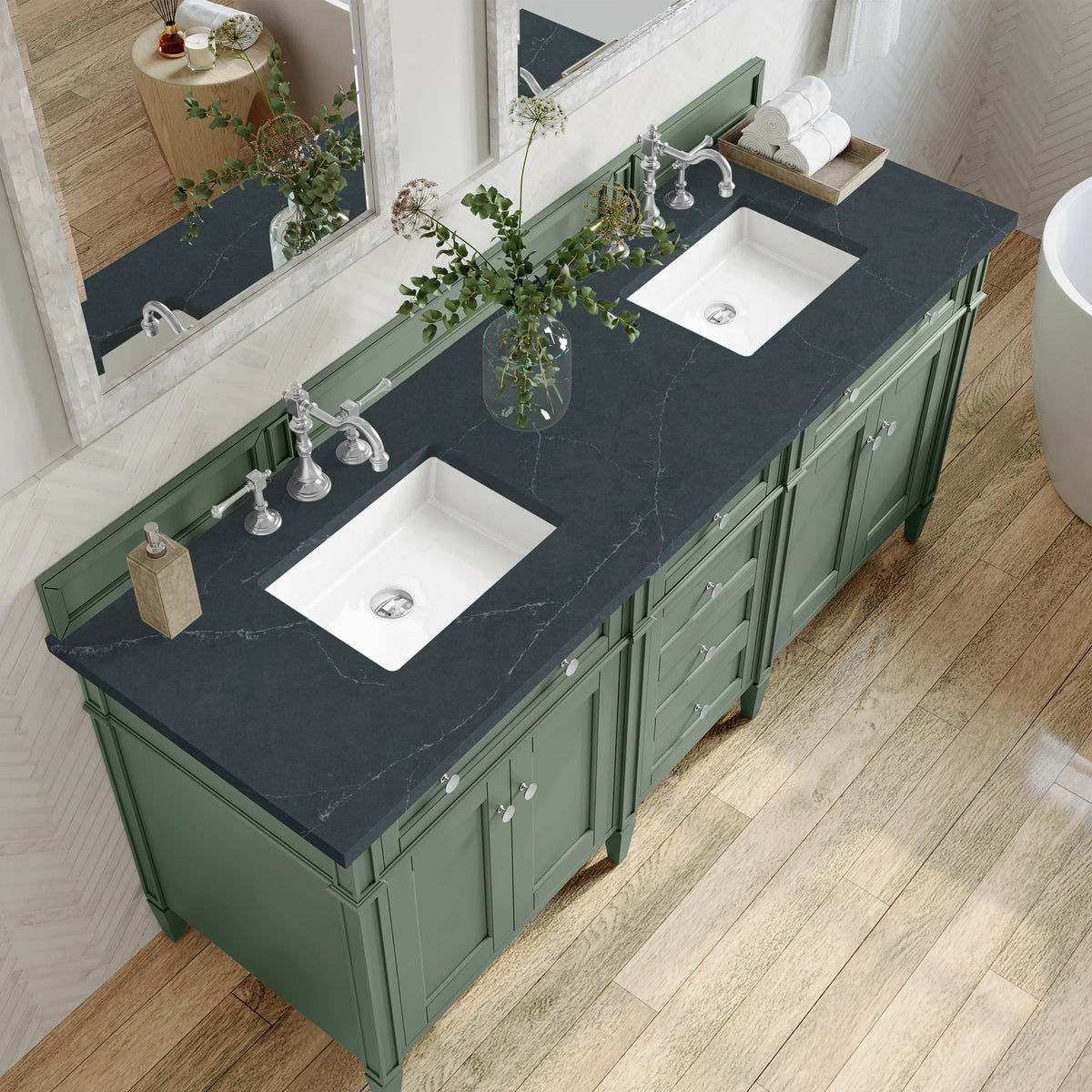 Brittany 72" Double Vanity, Smokey Celadon w/ 3 CM Charcoal Soapstone Top, view 6