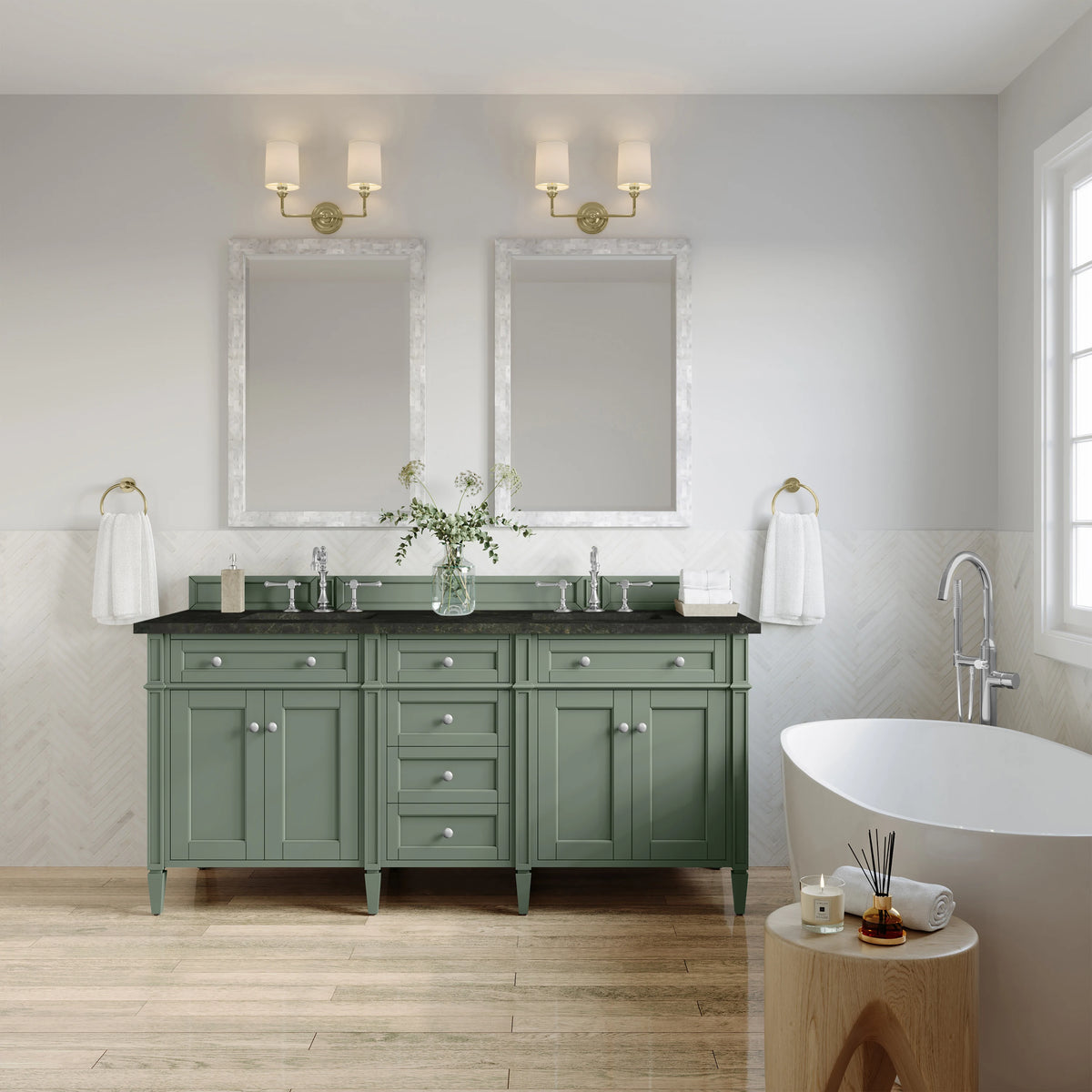 Brittany 72" Double Vanity, Smokey Celadon, w/ 3 CM Phantome Eclos Top, view 3