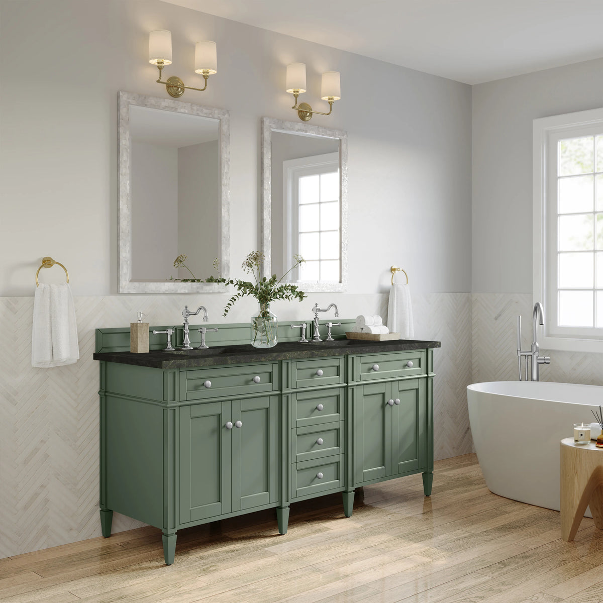 Brittany 72" Double Vanity, Smokey Celadon, w/ 3 CM Phantome Eclos Top, view 4