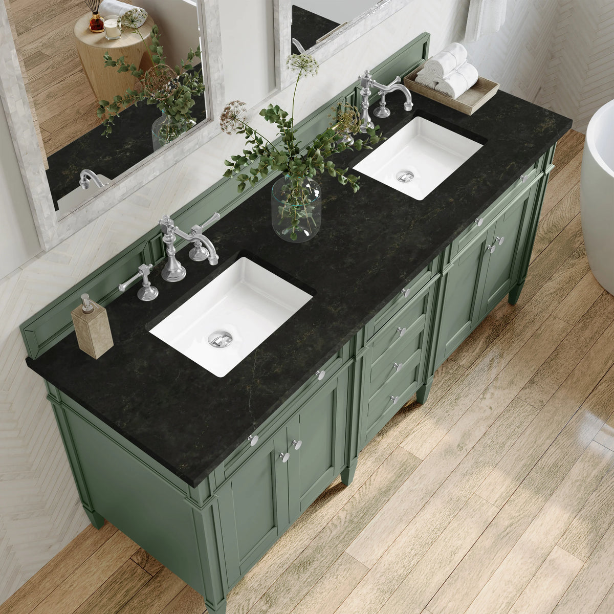 Brittany 72" Double Vanity, Smokey Celadon, w/ 3 CM Phantome Eclos Top, view 6