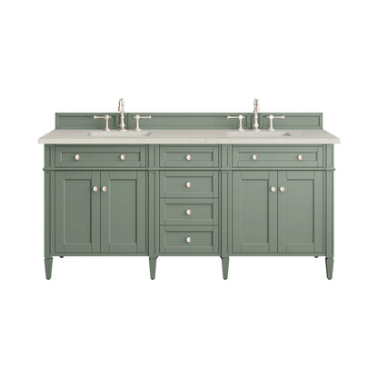 Brittany 72" Double Vanity, Smokey Celadon, w/ 3 CM Siberian Silestone Top
