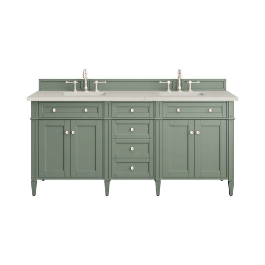 Brittany 72" Double Vanity, Smokey Celadon, w/ 3 CM Siberian Silestone Top