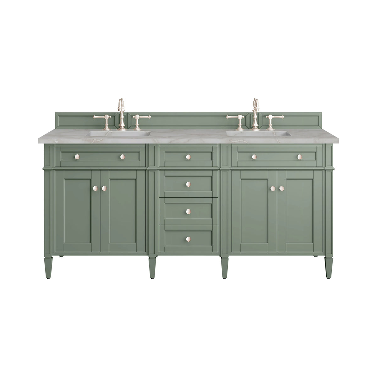 Brittany 72" Double Vanity, Smokey Celadon w/ 3 CM Victorian Silver Top