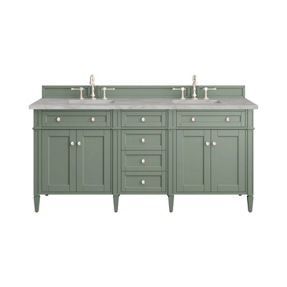 Brittany 72" Double Vanity, Smokey Celadon w/ 3 CM Victorian Silver Top