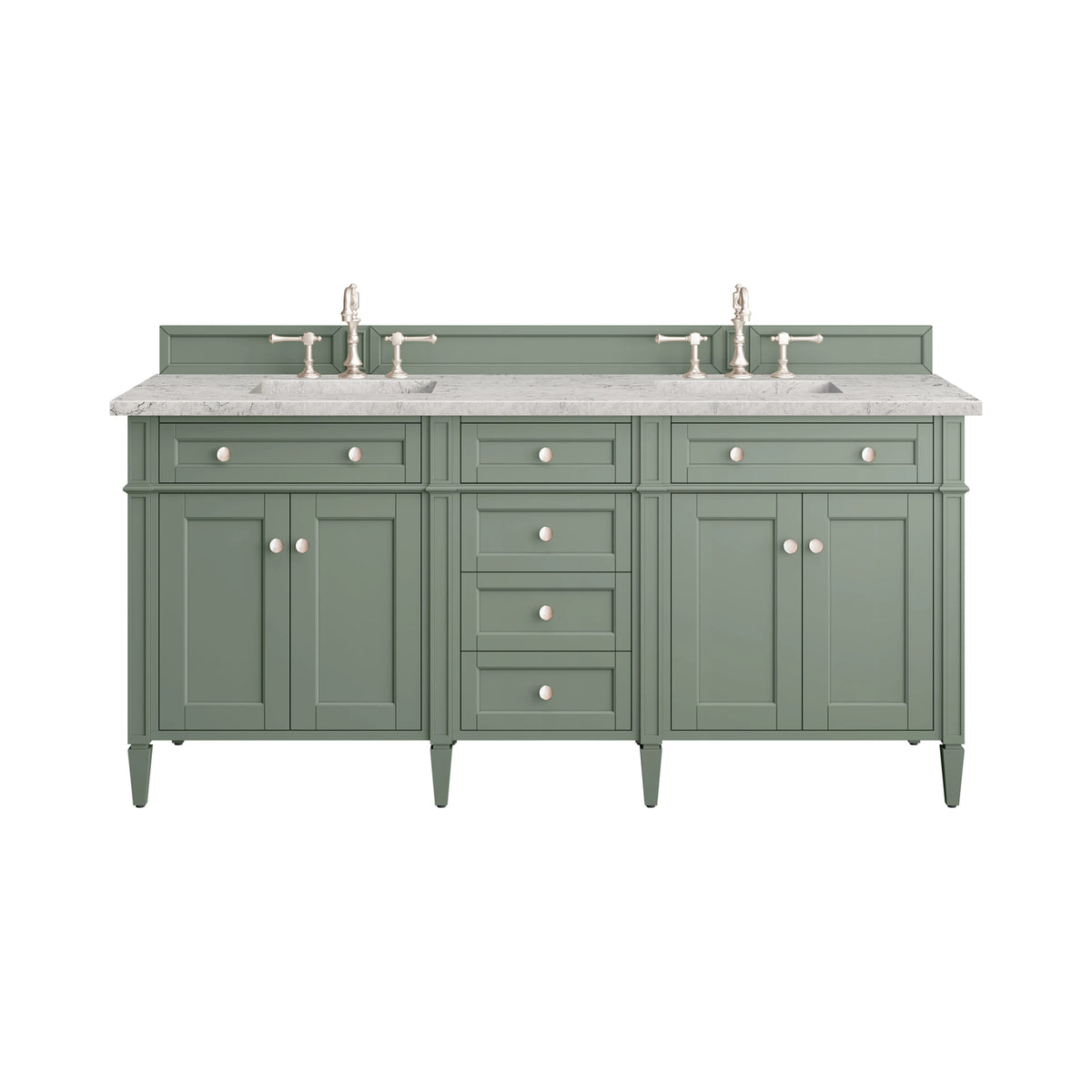 Brittany 72" Double Vanity, Smokey Celadon w/ 3 CM Eternal Jasmine Pearl Top w/FreePower Wireless Charger