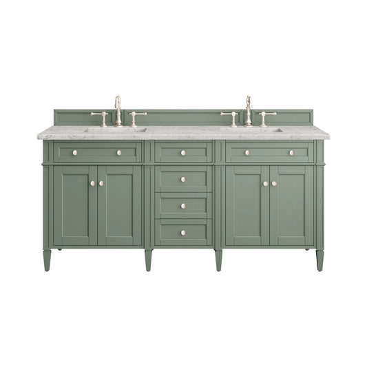 Brittany 72" Double Vanity, Smokey Celadon w/ 3 CM Eternal Jasmine Pearl Top w/FreePower Wireless Charger