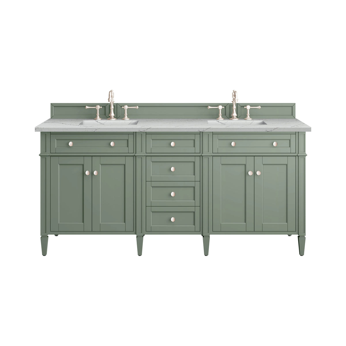 Brittany 72" Double Vanity, Smokey Celadon w/ 3 CM Ethereal Noctis Top w/FreePower Wireless Charger