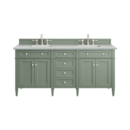 Brittany 72" Double Vanity, Smokey Celadon w/ 3 CM Ethereal Noctis Top w/FreePower Wireless Charger