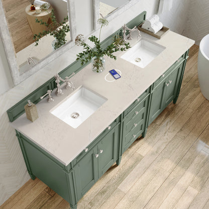 Brittany 72" Double Vanity, Smokey Celadon, w/ 3 CM Siberian Silestone Top w/FreePower Wireless Charger, view 8