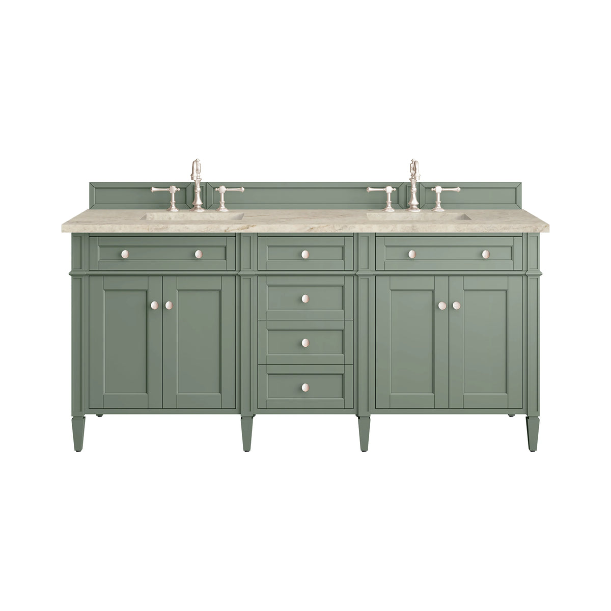Brittany 72" Double Vanity, Smokey Celadon, w/ 3 CM Tajnar Eclos Top w/FreePower Wireless Charger