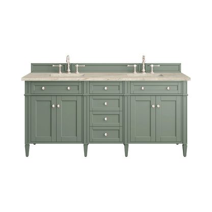 Brittany 72" Double Vanity, Smokey Celadon, w/ 3 CM Tajnar Eclos Top w/FreePower Wireless Charger