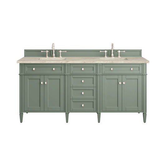 Brittany 72" Double Vanity, Smokey Celadon, w/ 3 CM Tajnar Eclos Top w/FreePower Wireless Charger
