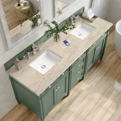 Brittany 72" Double Vanity, Smokey Celadon, w/ 3 CM Tajnar Eclos Top w/FreePower Wireless Charger, view 8