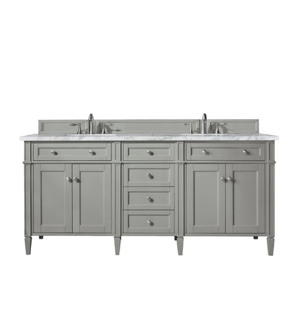 Brittany 72" Double Vanity, Urban Gray w/ 3 CM Carrara Marble Top
