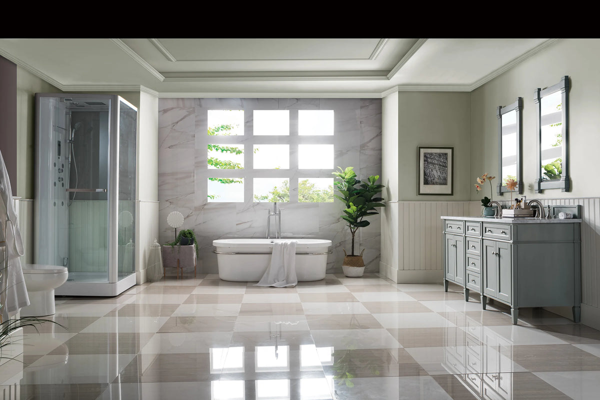 Brittany 72" Double Vanity, Urban Gray w/ 3 CM Carrara Marble Top, view 8