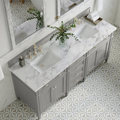 Brittany 72" Double Vanity, Urban Gray w/ 3 CM Carrara Marble Top, view 9