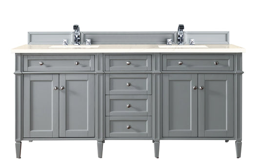Renovate for Less Atlanta Brittany 72" Double Vanity, Urban Gray w/ 3 CM Eternal Marfil Silestone Top