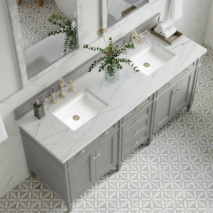 Brittany 72" Double Vanity, Urban Gray w/ 3 CM Ethereal Noctis Silestone Top, view 7