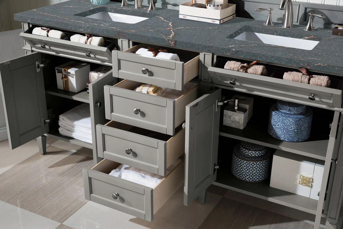 Brittany 72" Double Vanity, Urban Gray w/ 3 CM Parisien Bleu Silestone Top, view 5