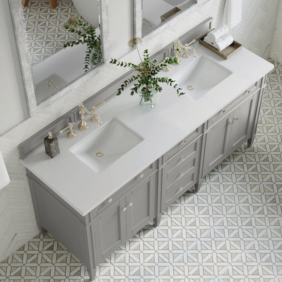 Brittany 72" Double Vanity, Urban Gray w/ 3 CM White Zeus Silestone Top, view 5