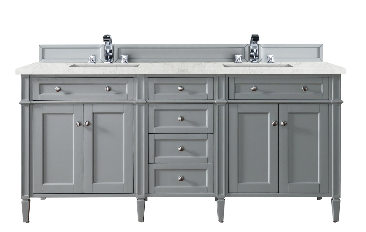 Brittany 72" Double Vanity, Urban Gray w/ 3 CM Eternal Jasmine Pearl Silestone Top w/FreePower Wireless Charger