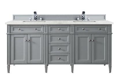 Brittany 72" Double Vanity, Urban Gray w/ 3 CM Eternal Jasmine Pearl Silestone Top w/FreePower Wireless Charger