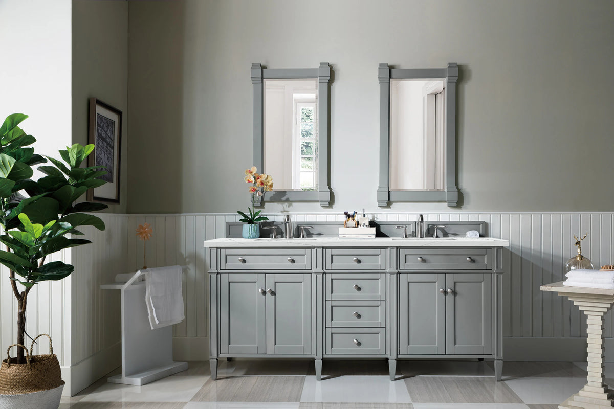 Brittany 72" Double Vanity, Urban Gray w/ 3 CM Ethereal Noctis Silestone Top w/FreePower Wireless Charger, view 6