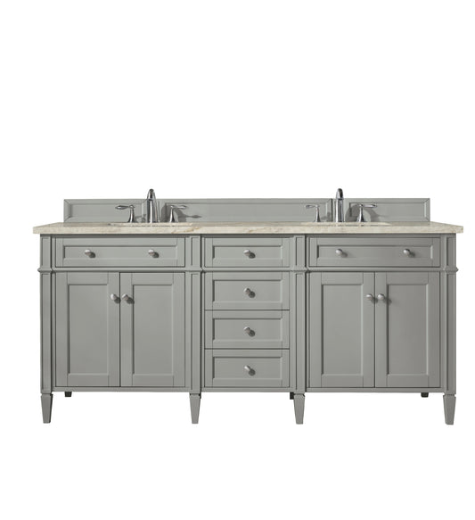 Brittany 72" Double Vanity, Urban Gray, w/ 3 CM Tajnar Eclos Top w/FreePower Wireless Charger