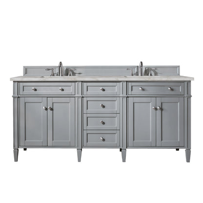 Brittany 72" Double Vanity, Urban Gray w/ 3 CM Victorian Silver Silestone Top w/FreePower Wireless Charger