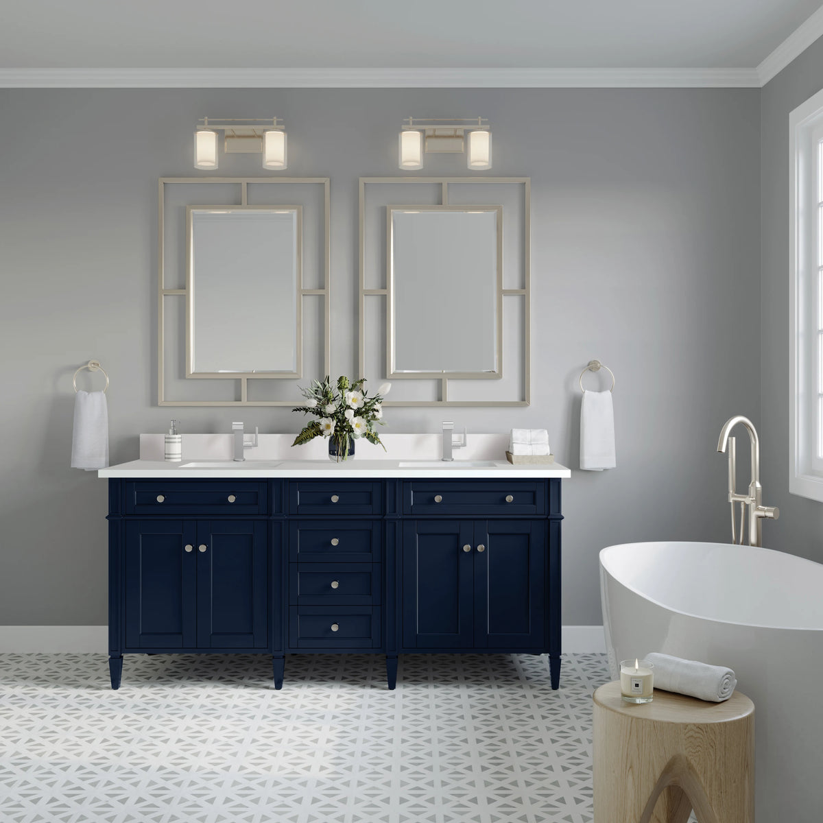 Brittany 72" Double Vanity, Victory Bleu w/ Single Hole 3 CM White Zeus Silestone Top & Backsplash, view 3