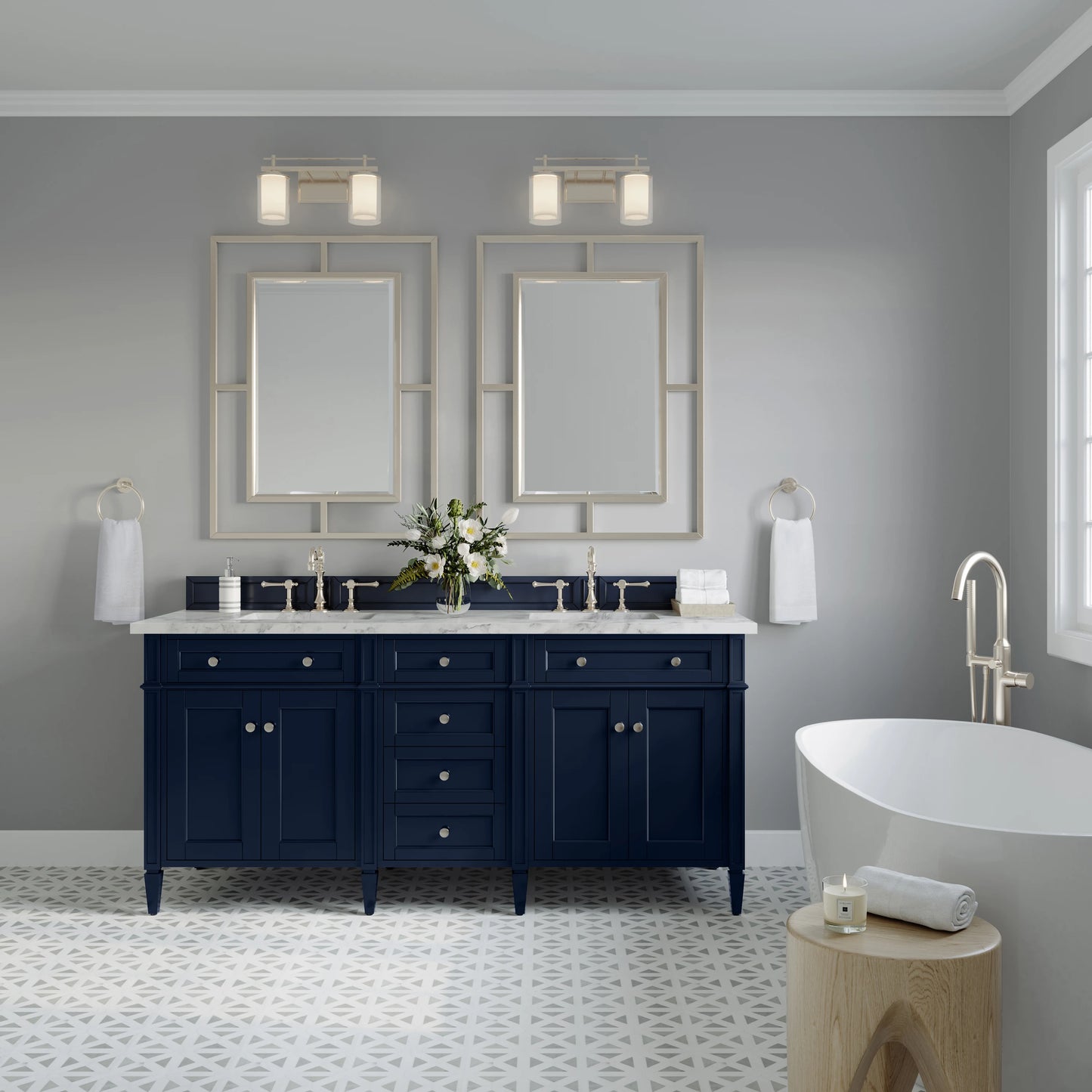 Brittany 72" Double Vanity, Victory Blue w/ 3 CM Carrara Marble Top, view 3