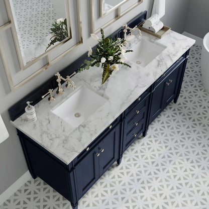 Brittany 72" Double Vanity, Victory Blue w/ 3 CM Carrara Marble Top, view 7