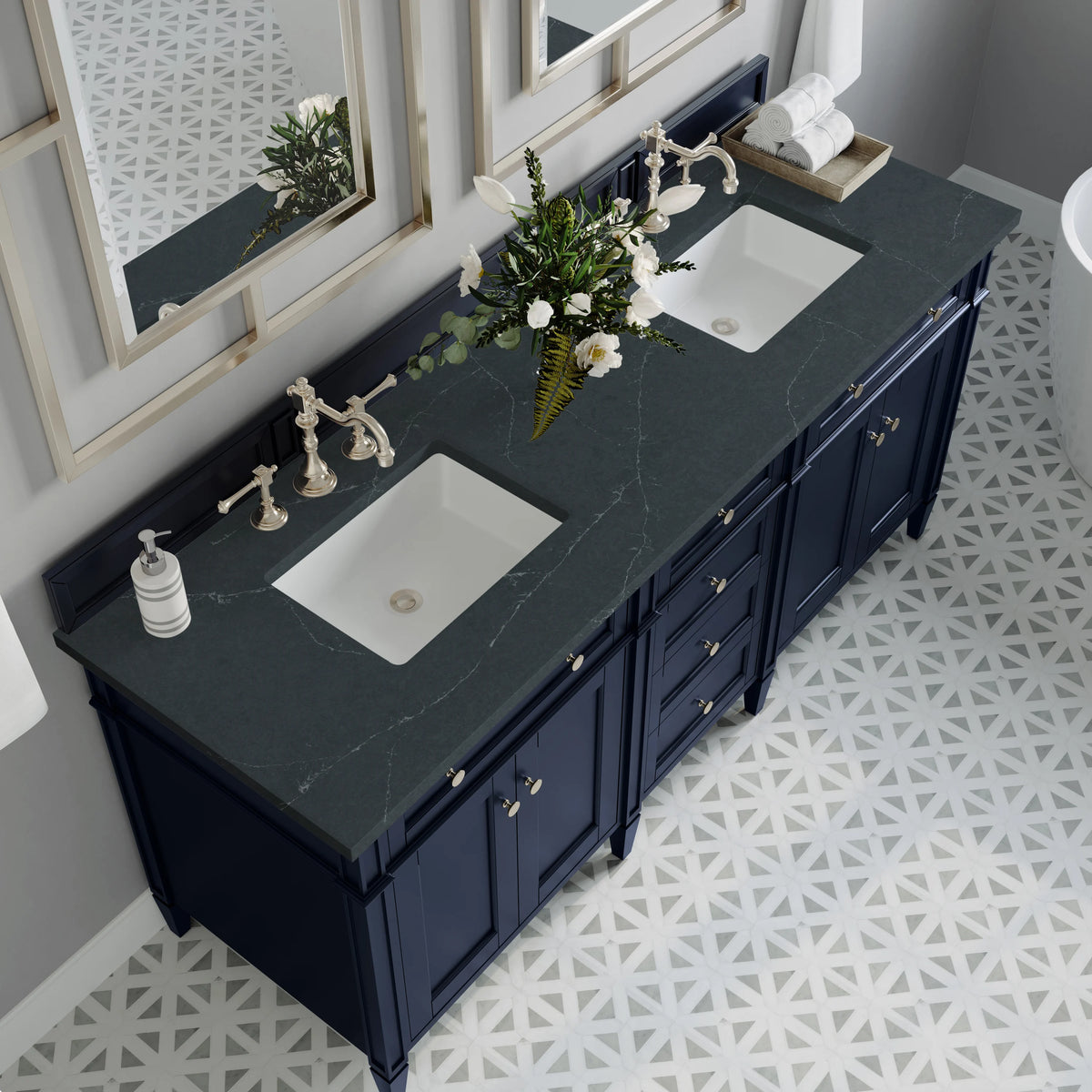 Brittany 72" Double Vanity, Victory Blue w/ 3 CM Charcoal Soapstone Silestone Top, view 7
