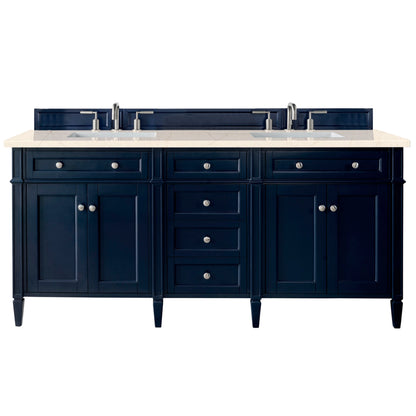 Renovate for Less Atlanta Brittany 72" Double Vanity, Victory Blue w/ 3 CM Eternal Marfil Silestone Top