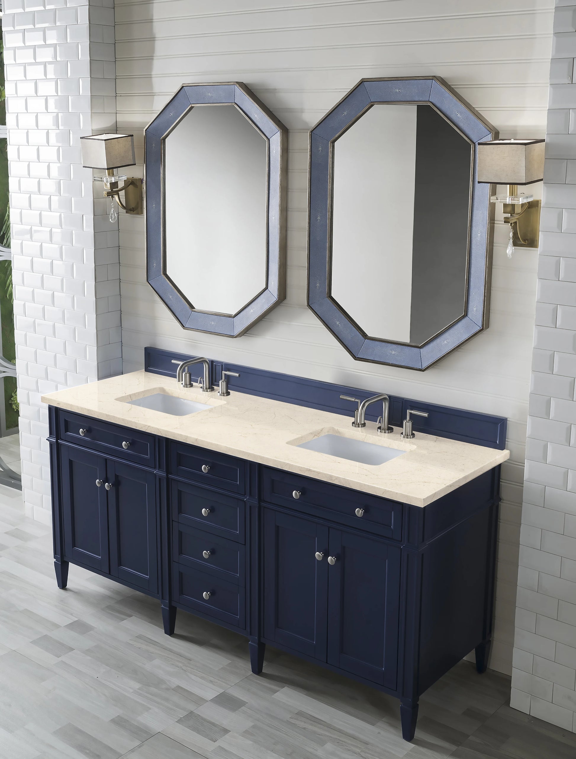 Renovate for Less Atlanta Brittany 72" Double Vanity, Victory Blue w/ 3 CM Eternal Marfil Silestone Top, view 4
