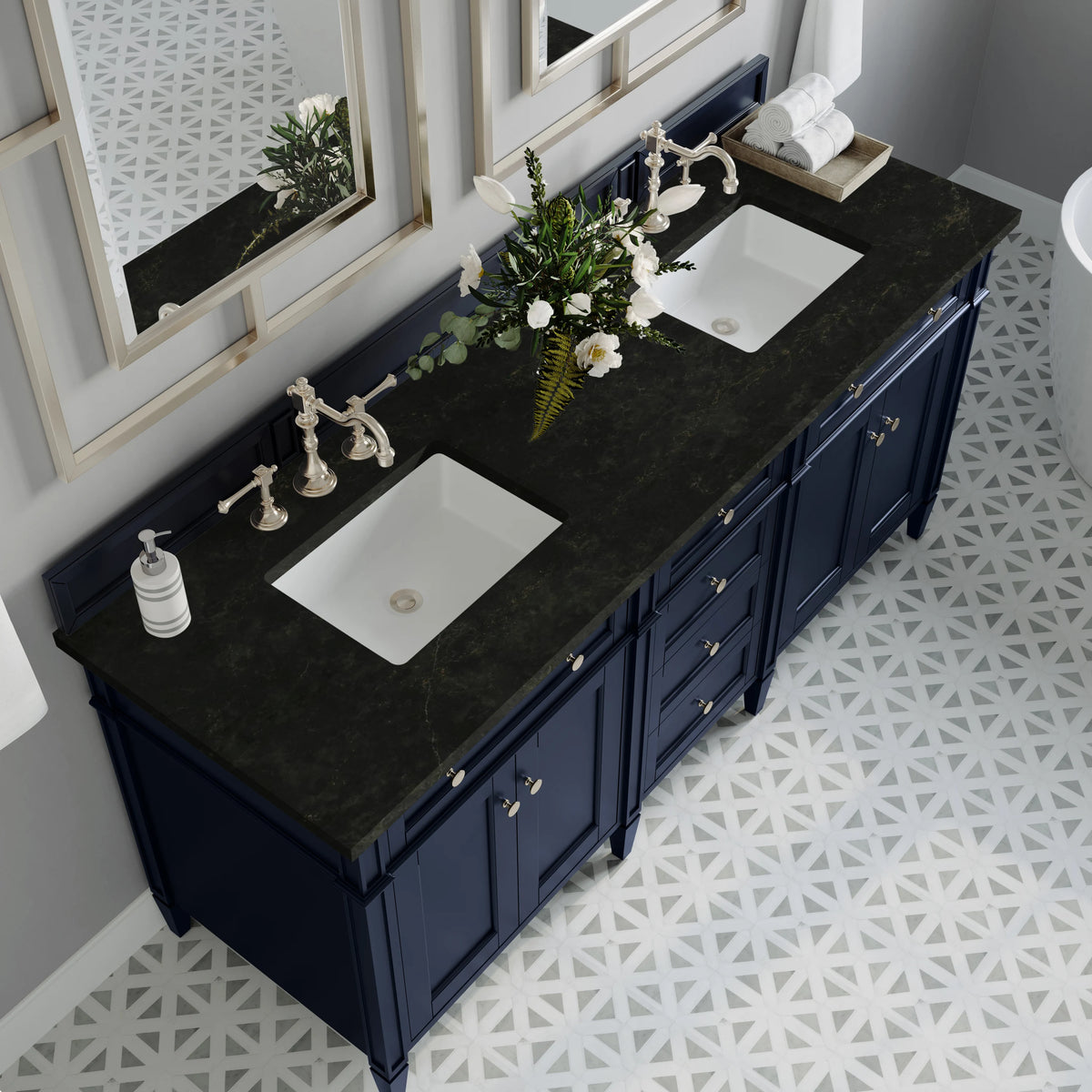 Brittany 72" Double Vanity, Victory Blue, w/ 3 CM Phantome Eclos Top, view 6