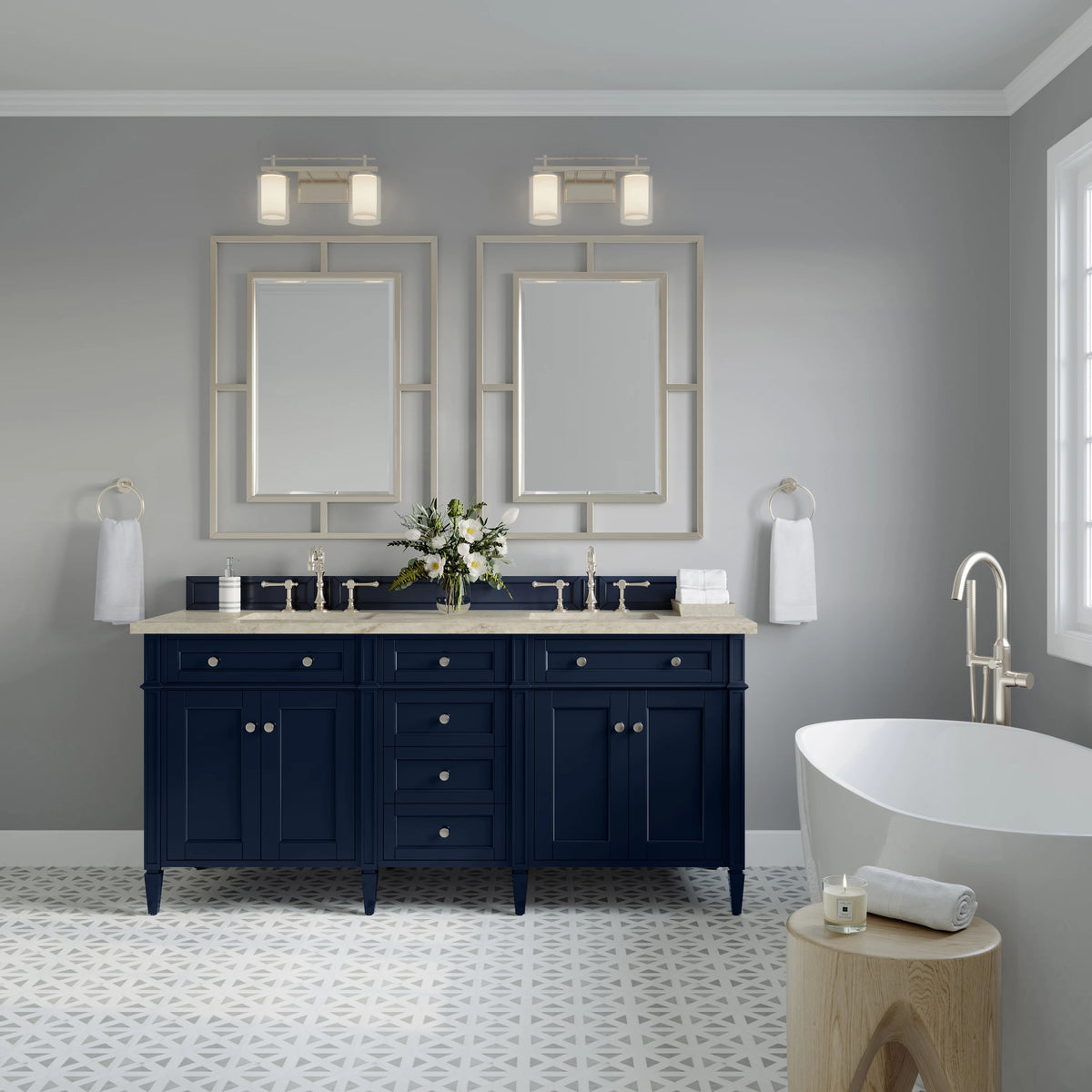 Brittany 72" Double Vanity, Victory Blue, w/ 3 CM Tajnar Eclos Top, view 3