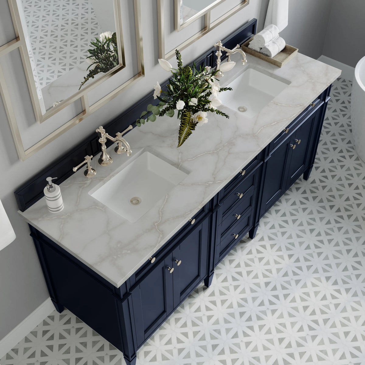 Brittany 72" Double Vanity, Victory Bleu w/ 3 CM Victorian Silver Silestone Top, view 7