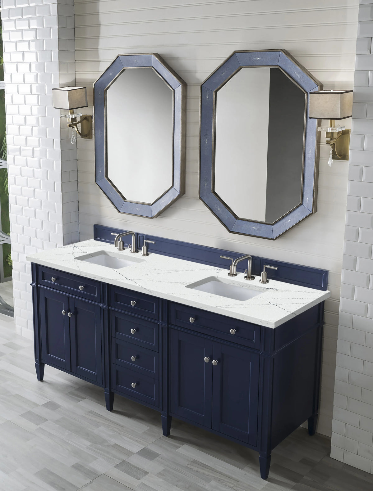 Brittany 72" Double Vanity, Victory Blue w/ 3 CM Ethereal Noctis Silestone Top w/FreePower Wireless Charger, view 7