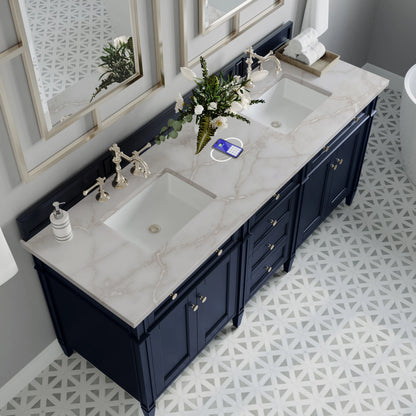 Brittany 72" Double Vanity, Victory Blue w/ 3 CM Victorian Silver Silestone Top w/FreePower Wireless Charger, view 10