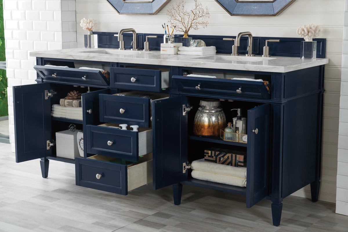 Brittany 72" Double Vanity, Victory Blue w/ 3 CM Victorian Silver Silestone Top w/FreePower Wireless Charger, view 8