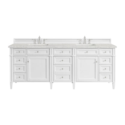 Brittany 84" Double Vanity, Bright White w/ 3 CM Eternal Jasmine Pearl Top