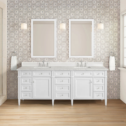 Brittany 84" Double Vanity, Bright White w/ 3 CM Eternal Jasmine Pearl Top, view 3
