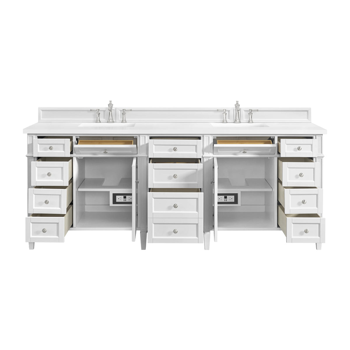 Brittany 84" Double Vanity, Bright White w/ 3 CM Eternal Jasmine Pearl Top, view 8