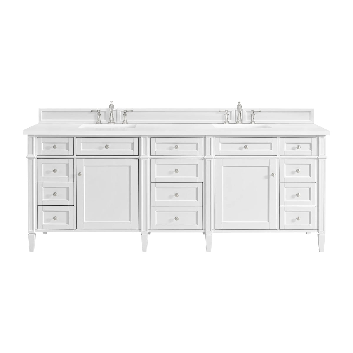 Brittany 84" Double Vanity, Bright White w/ 3 CM White Zeus Top